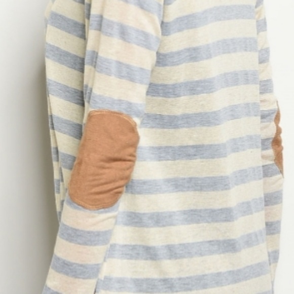 💕Ivory & Gray Striped Cardigan w/Elbow Patches - Picture 3 of 3